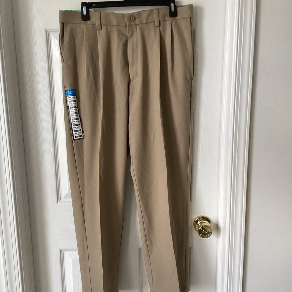 Haggar Cool 18 Pro Classic Fit Pleated Men's Tan Pants